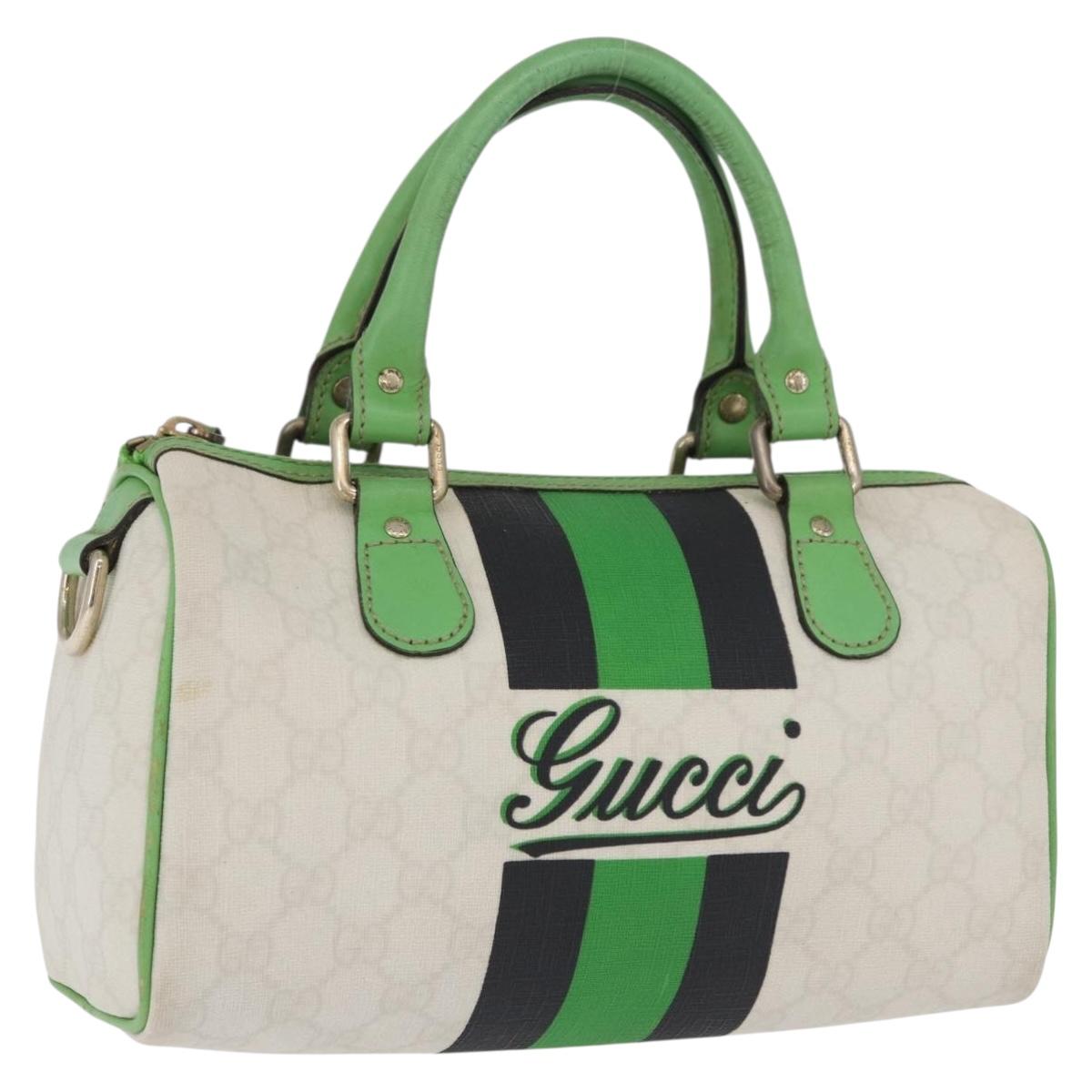 GUCCI GG Supreme Sherry Line Boston Bag PVC White Gold 190257 Auth 197849A