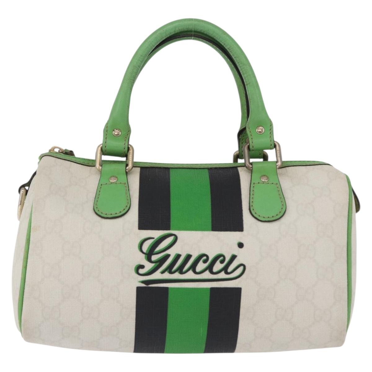 GUCCI GG Supreme Sherry Line Boston Bag PVC White Gold 190257 Auth 197849A