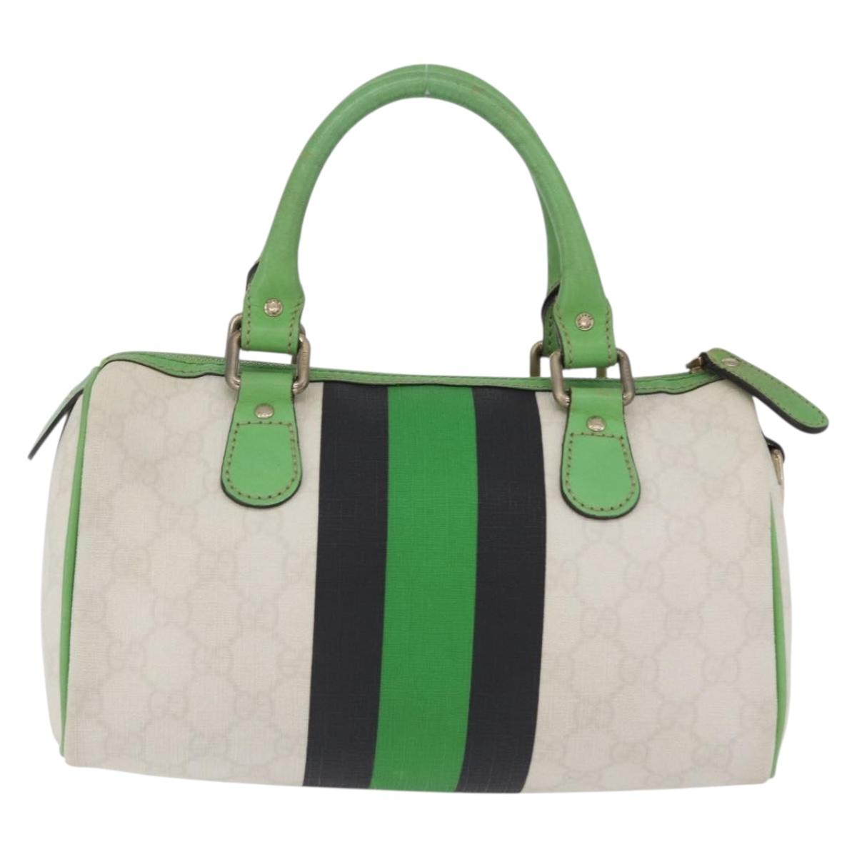 GUCCI GG Supreme Sherry Line Boston Bag PVC White Gold 190257 Auth 197849A