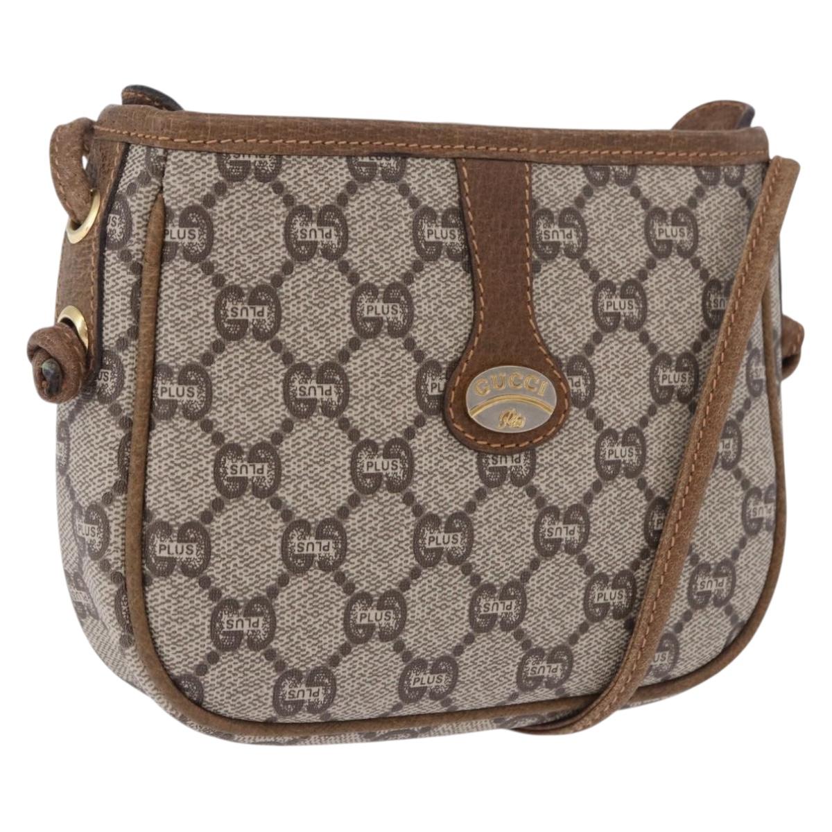 GUCCI GG Plus Supreme Shoulder Bag PVC Beige Gold Auth 197850