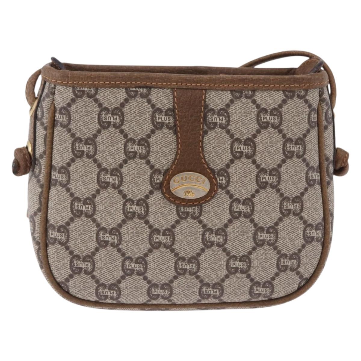 GUCCI GG Plus Supreme Shoulder Bag PVC Beige Gold Auth 197850