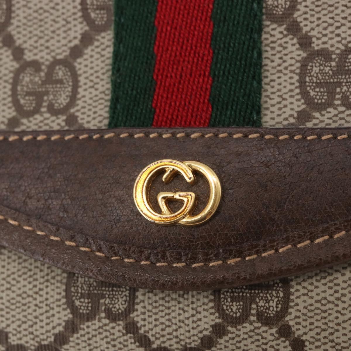GUCCI GG Supreme Web Sherry Line Pouch PVC Beige Gold 014 89 5205 Auth 197852A