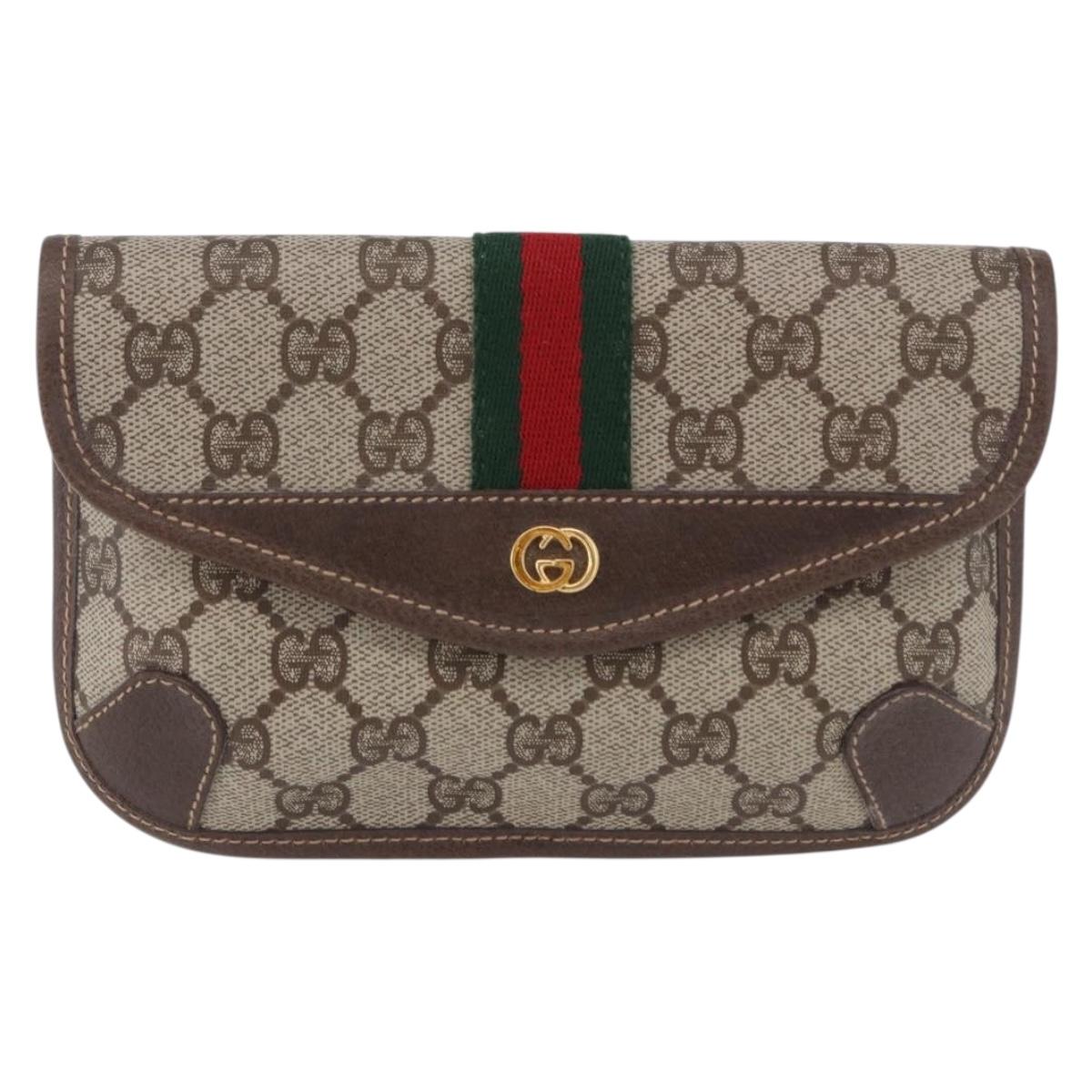 GUCCI GG Supreme Web Sherry Line Pouch PVC Beige Gold 014 89 5205 Auth 197852A