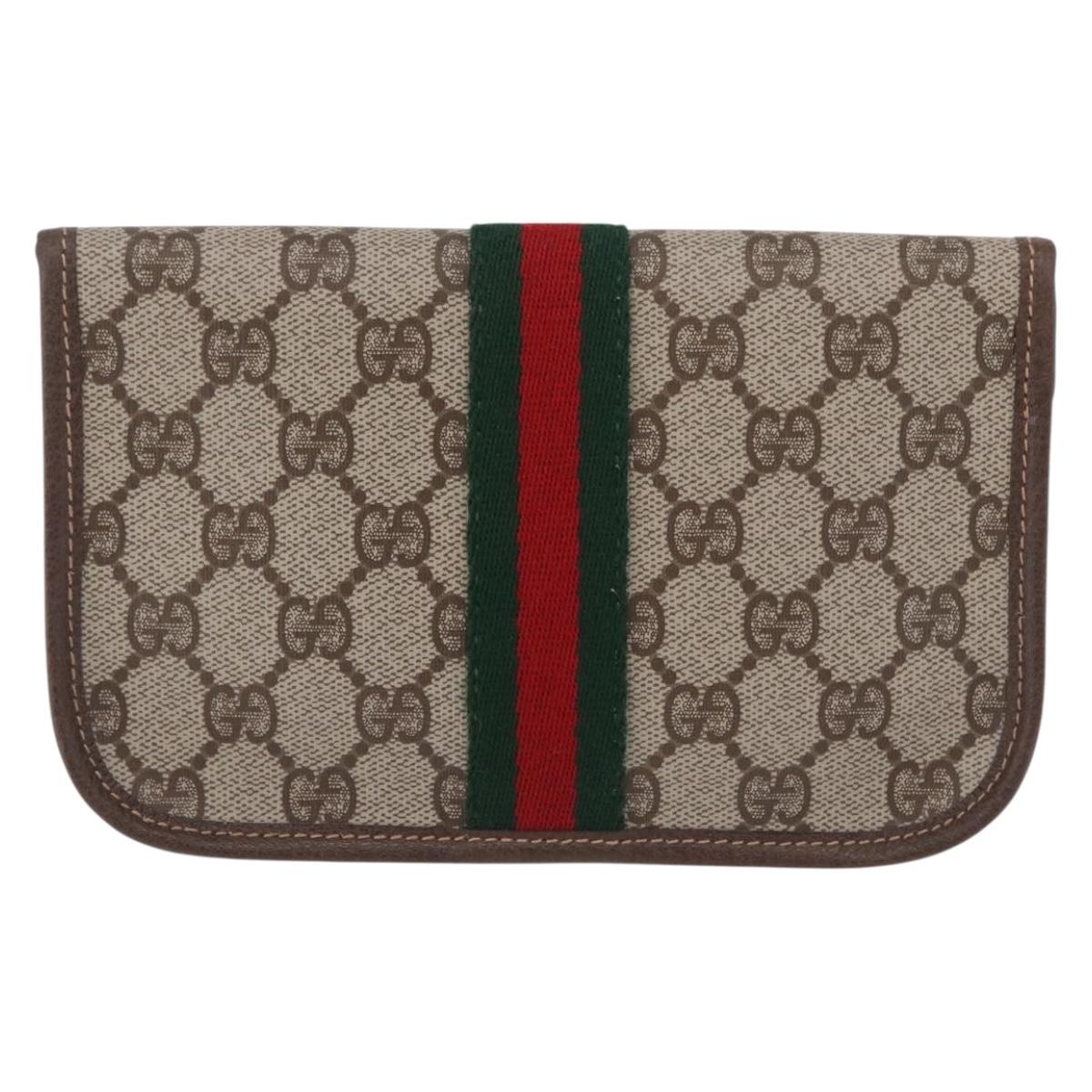 GUCCI GG Supreme Web Sherry Line Pouch PVC Beige Gold 014 89 5205 Auth 197852A