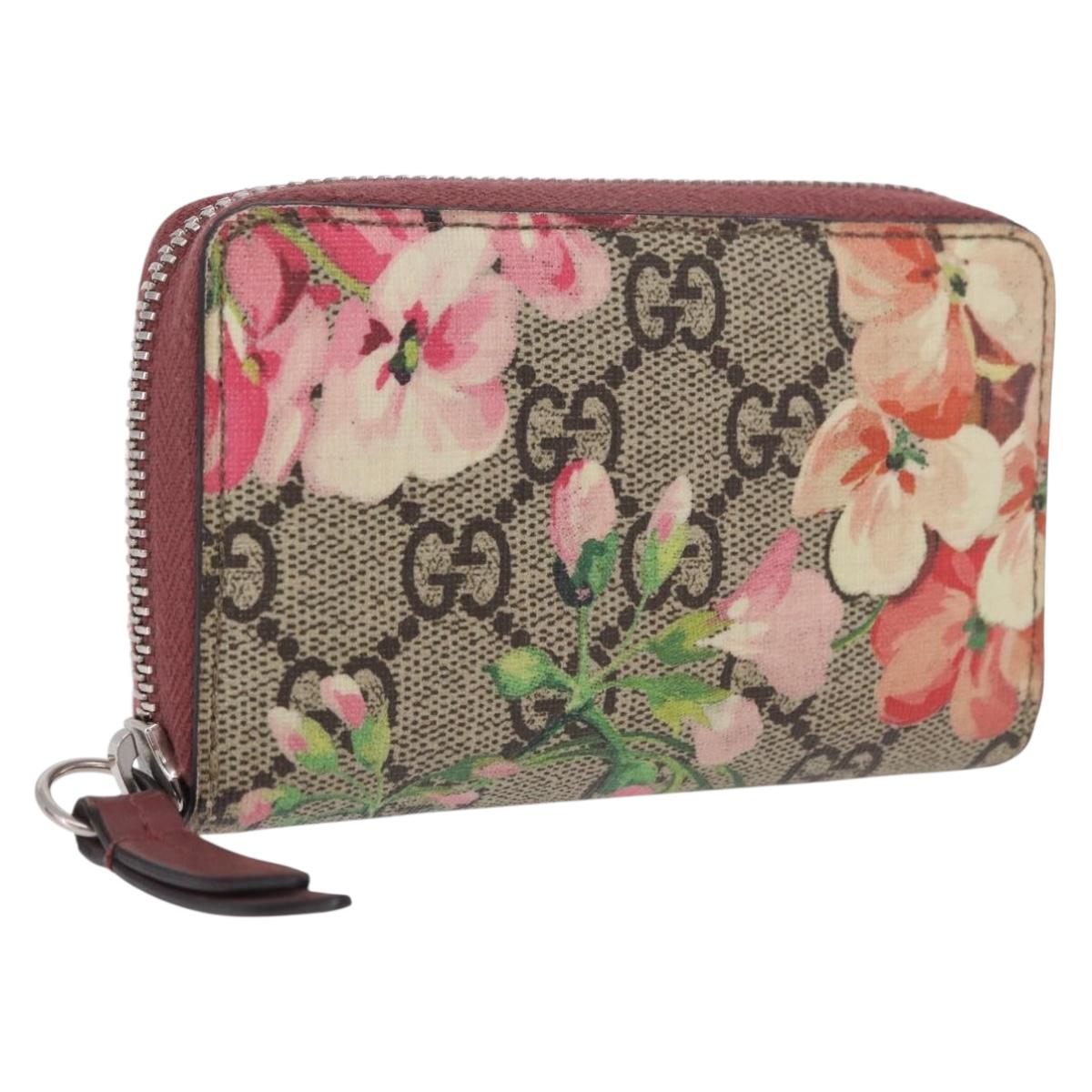 GUCCI GG Supreme Blooms Coin Purse PVC Beige Silver 421310 Auth 197853M