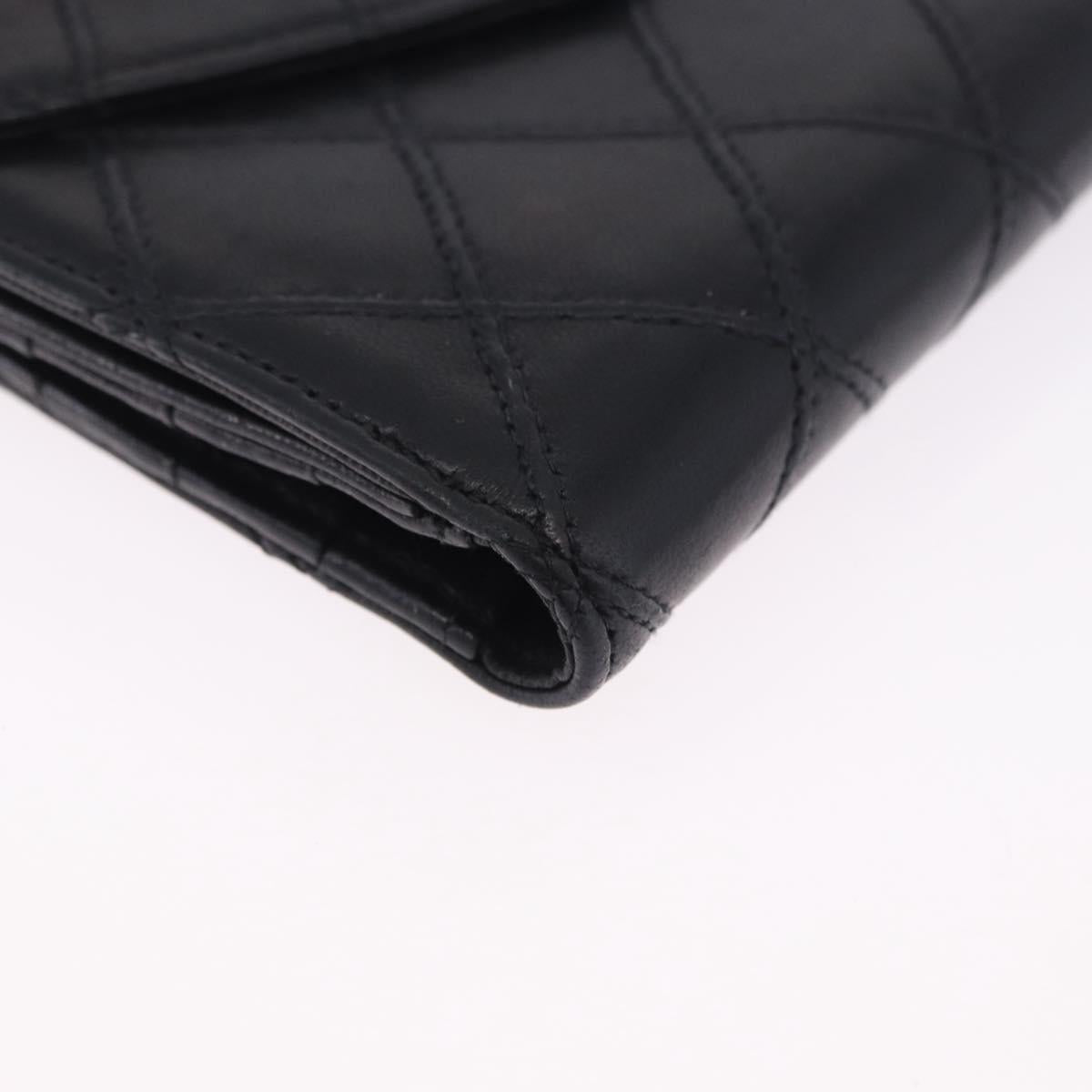 CHANEL Bicolore Bifold Wallet Lamb Skin Black Gold CC Auth 197854V