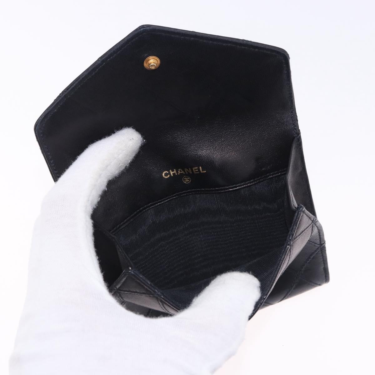 CHANEL Bicolore Bifold Wallet Lamb Skin Black Gold CC Auth 197854V