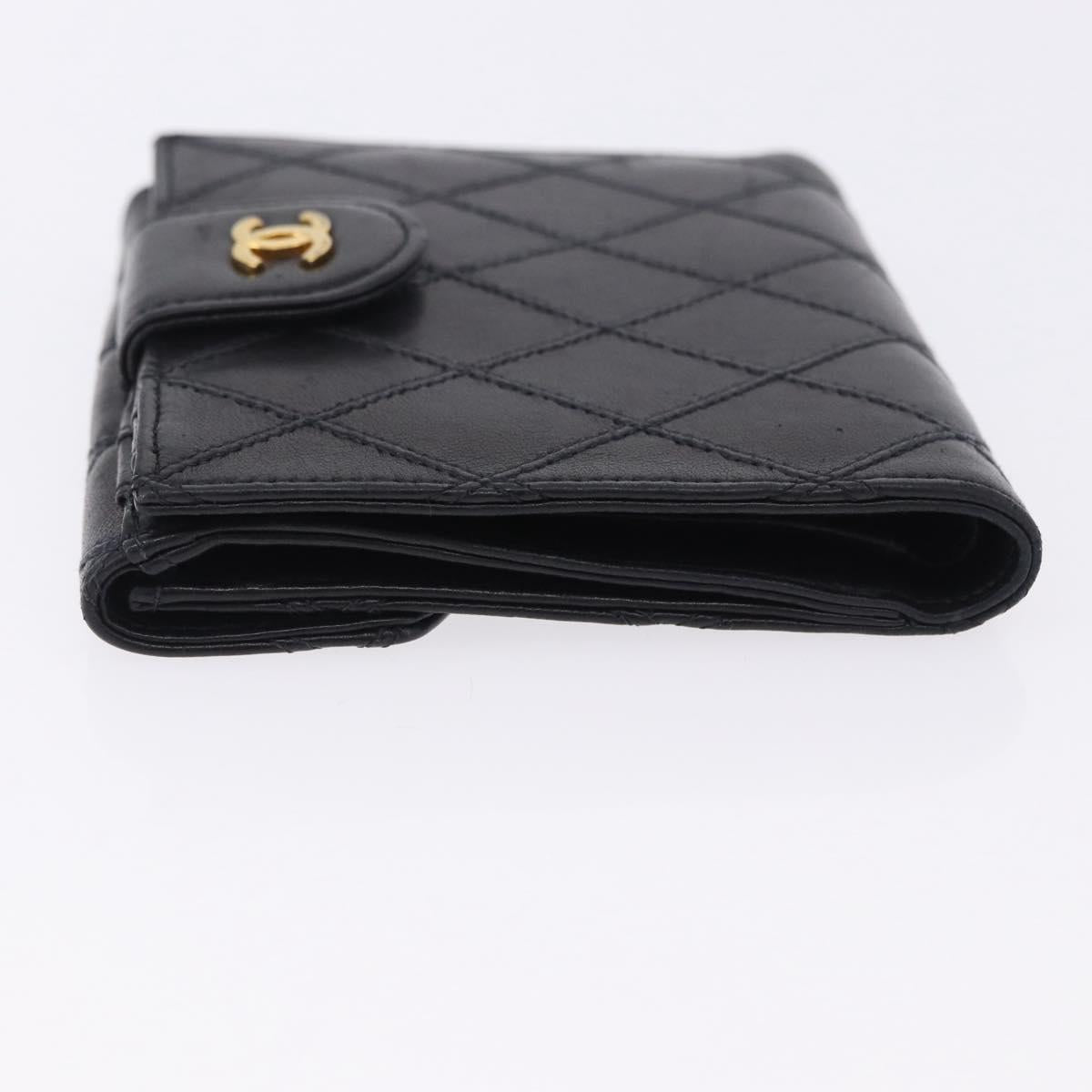 CHANEL Bicolore Bifold Wallet Lamb Skin Black Gold CC Auth 197854V