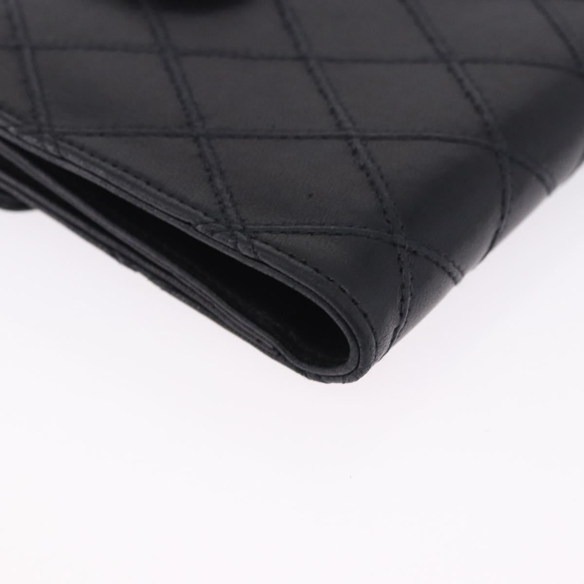 CHANEL Bicolore Bifold Wallet Lamb Skin Black Gold CC Auth 197854V