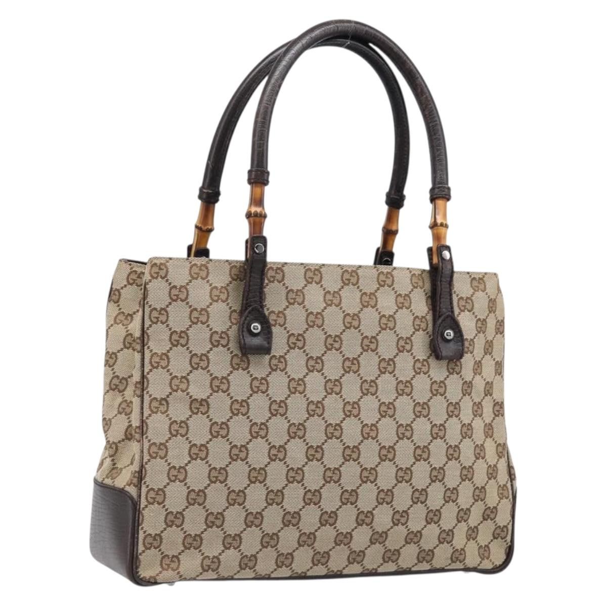 GUCCI GG Canvas Bamboo Hand Bag Beige Silver 112526 Auth 197855V