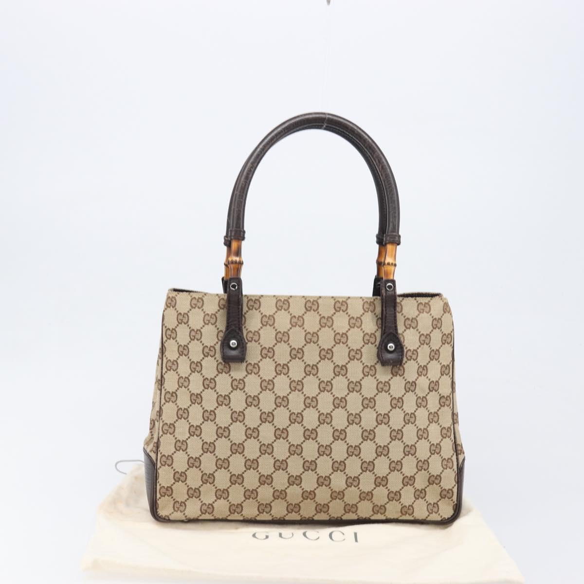 GUCCI GG Canvas Bamboo Hand Bag Beige Silver 112526 Auth 197855V