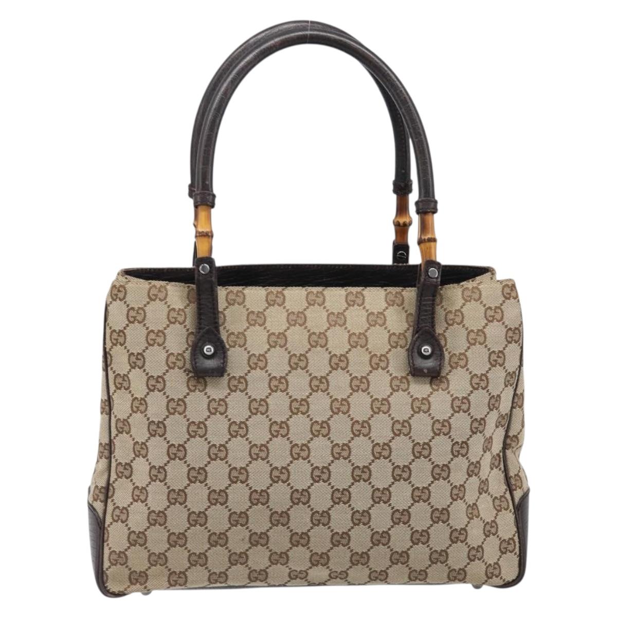 GUCCI GG Canvas Bamboo Hand Bag Beige Silver 112526 Auth 197855V