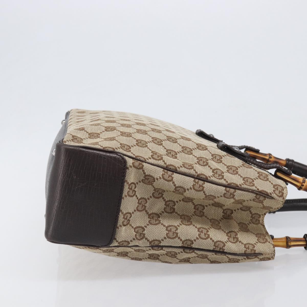 GUCCI GG Canvas Bamboo Hand Bag Beige Silver 112526 Auth 197855V