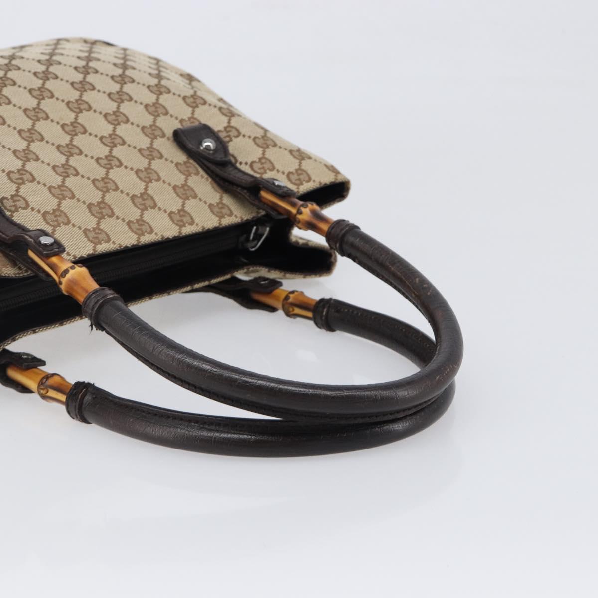 GUCCI GG Canvas Bamboo Hand Bag Beige Silver 112526 Auth 197855V