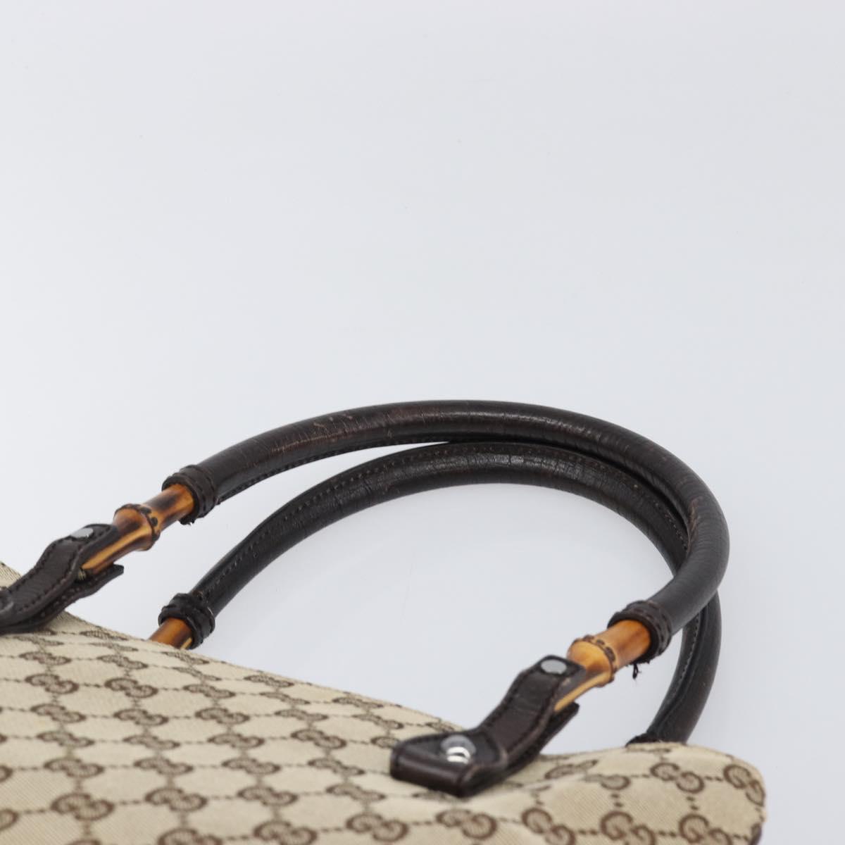 GUCCI GG Canvas Bamboo Hand Bag Beige Silver 112526 Auth 197855V