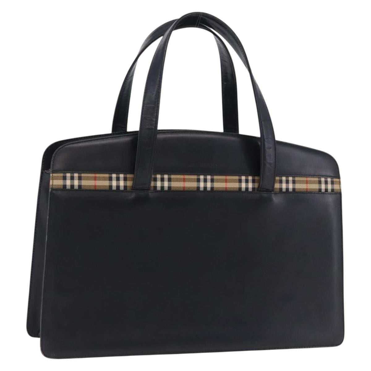 BURBERRY Hand Bag Leather Black Silver Auth 197856