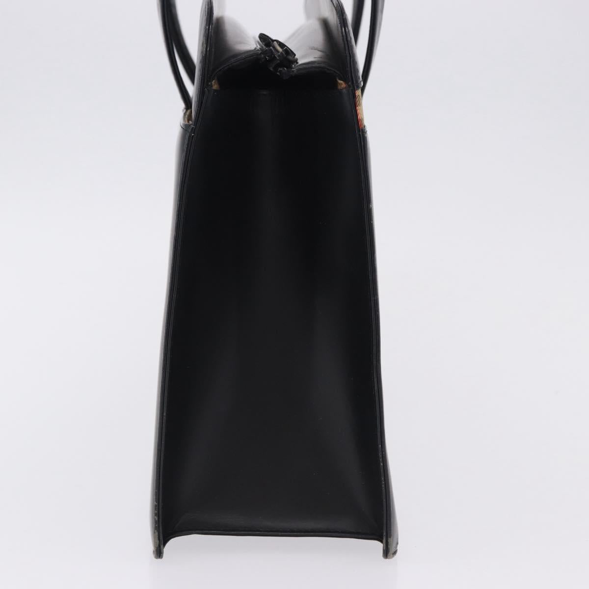 BURBERRY Hand Bag Leather Black Silver Auth 197856