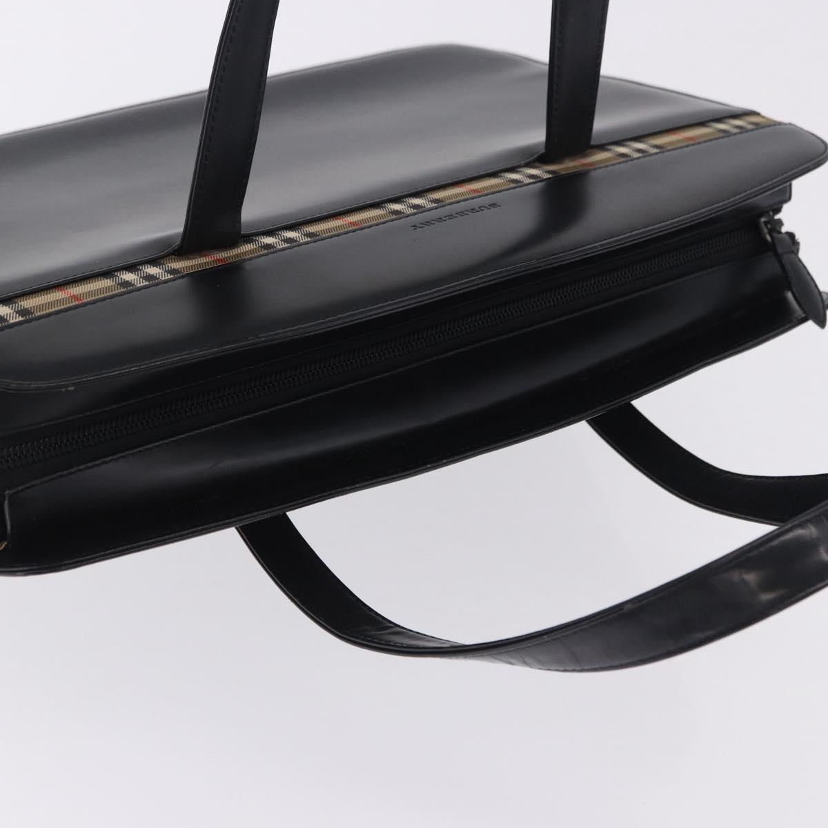 BURBERRY Hand Bag Leather Black Silver Auth 197856
