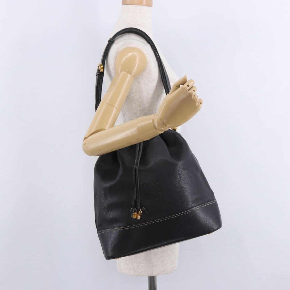 LOEWE Shoulder Bag Leather Black Gold Auth 197857