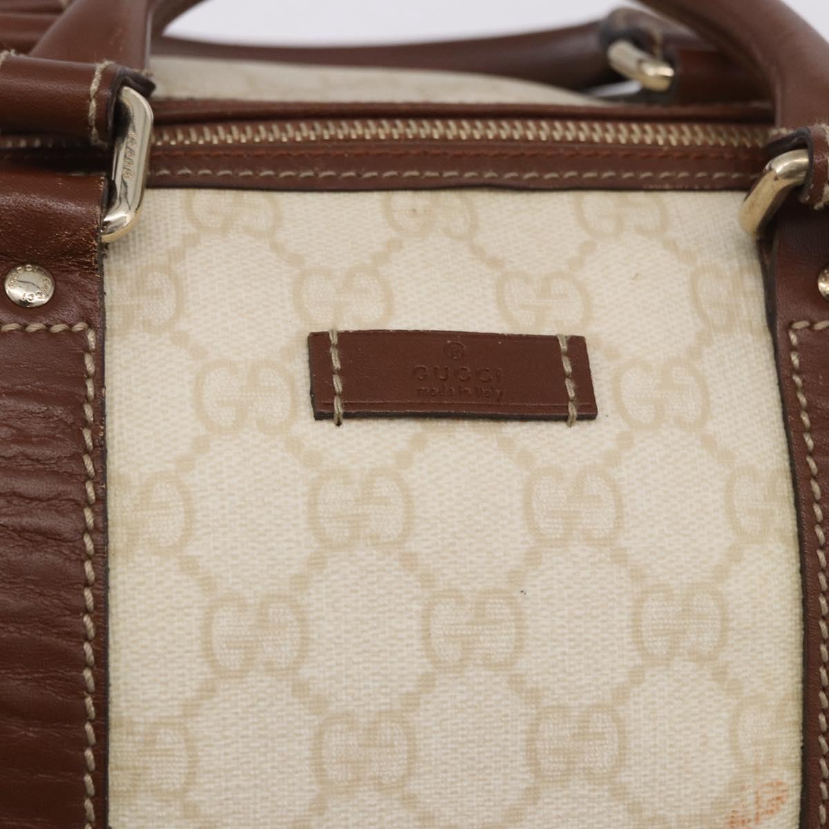 GUCCI GG Supreme Boston Bag PVC White Gold 193602 Auth 197858