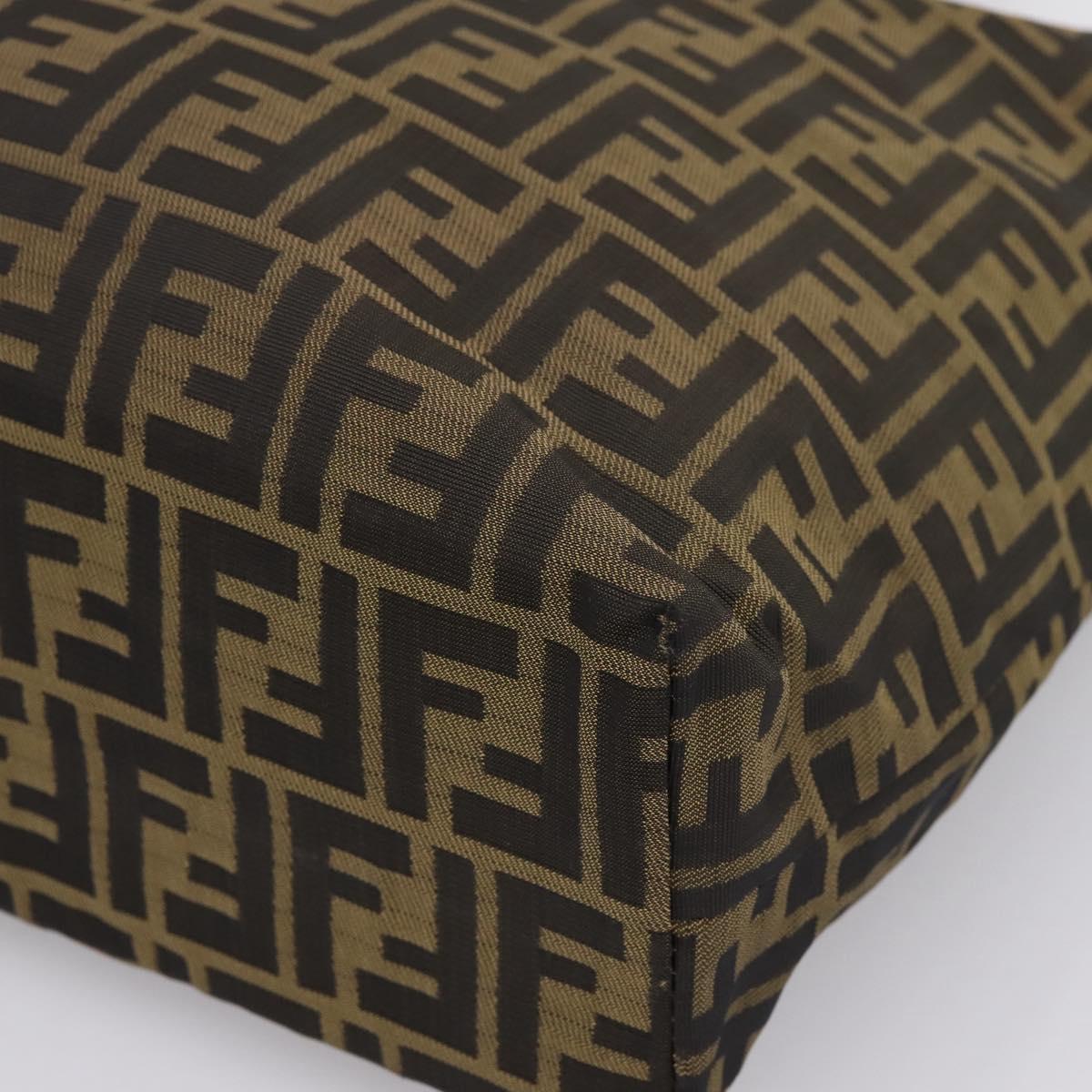 FENDI Zucca Canvas Tote Bag Nylon Brown Black Auth 197859A