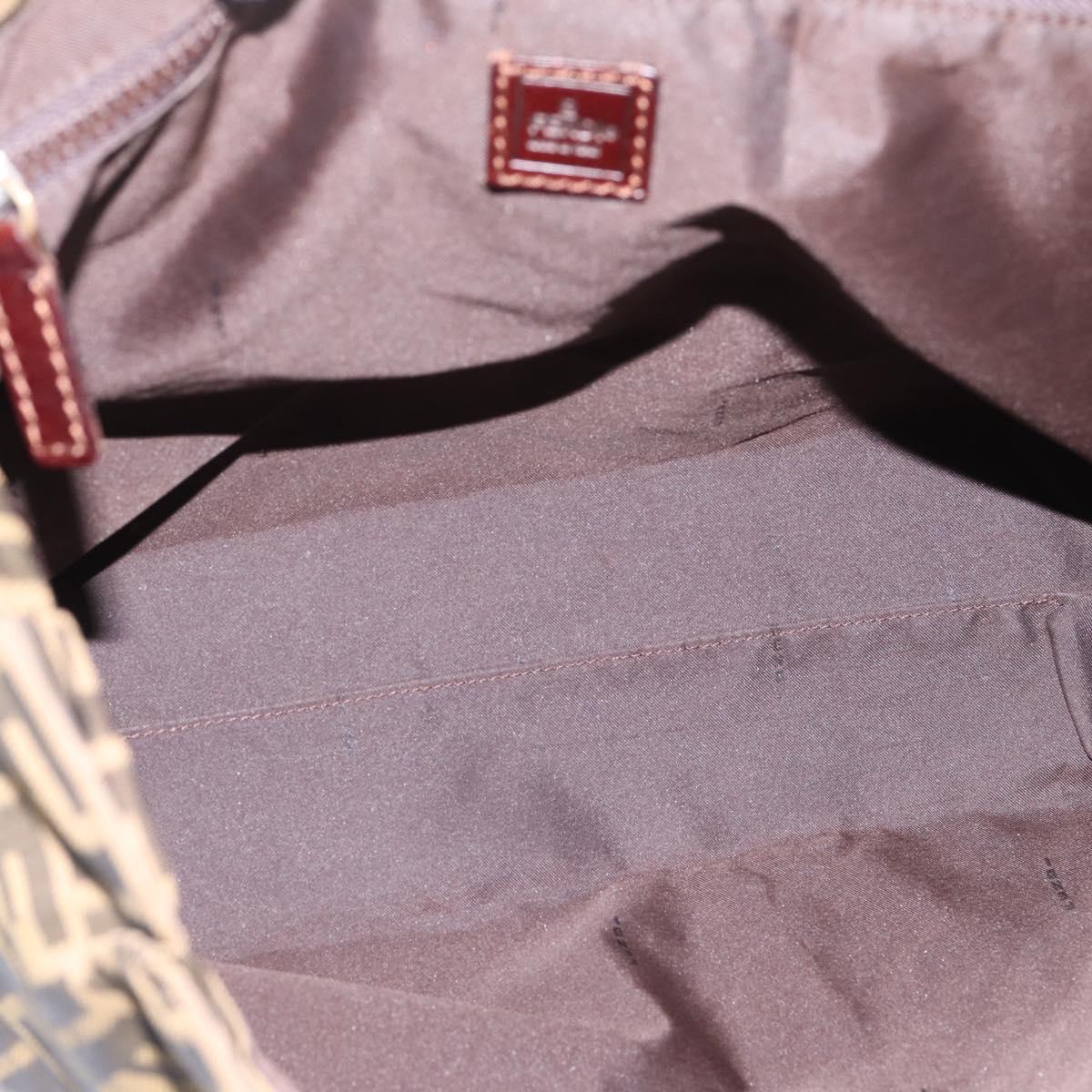 FENDI Zucca Canvas Tote Bag Nylon Brown Black Auth 197859A