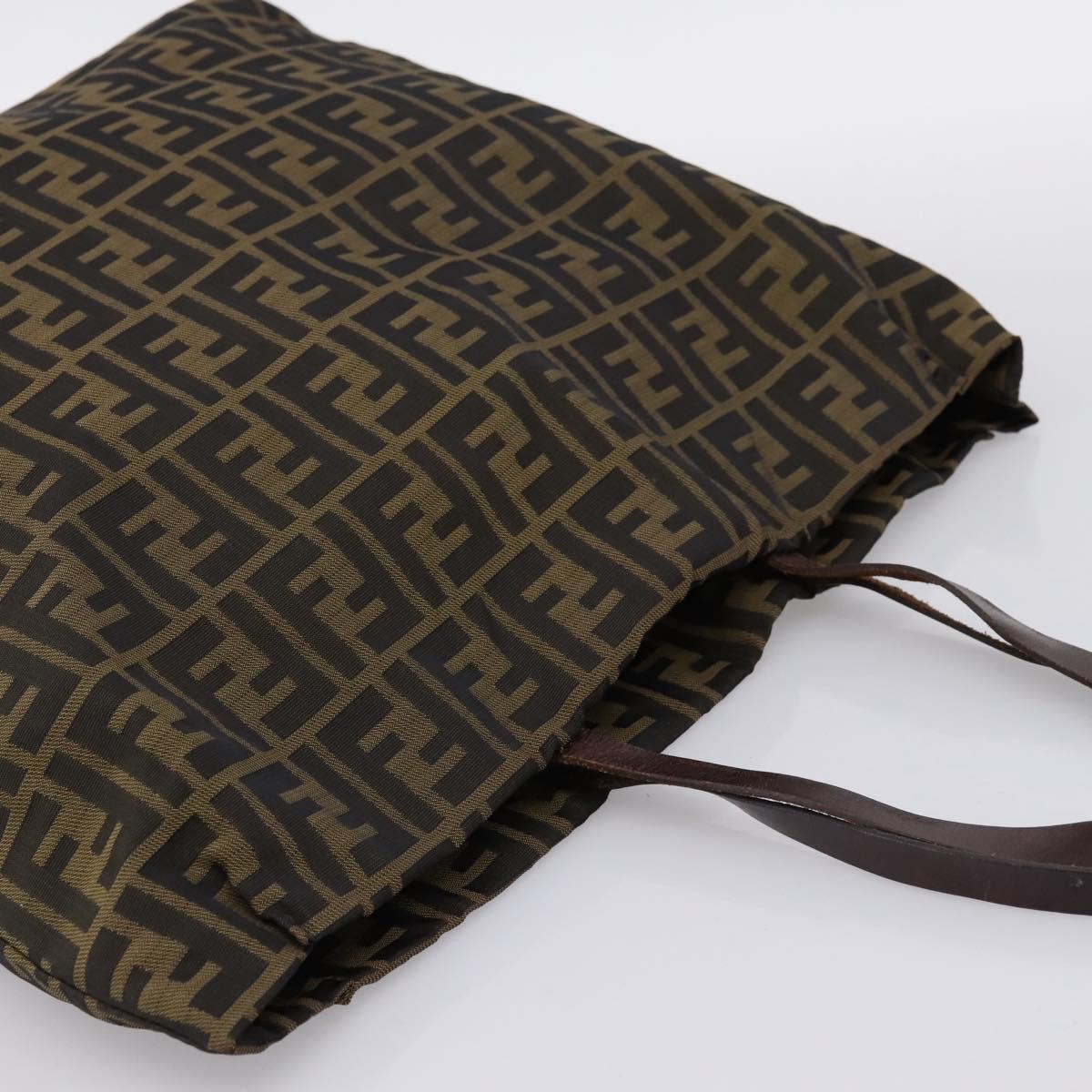 FENDI Zucca Canvas Tote Bag Nylon Brown Black Auth 197859A