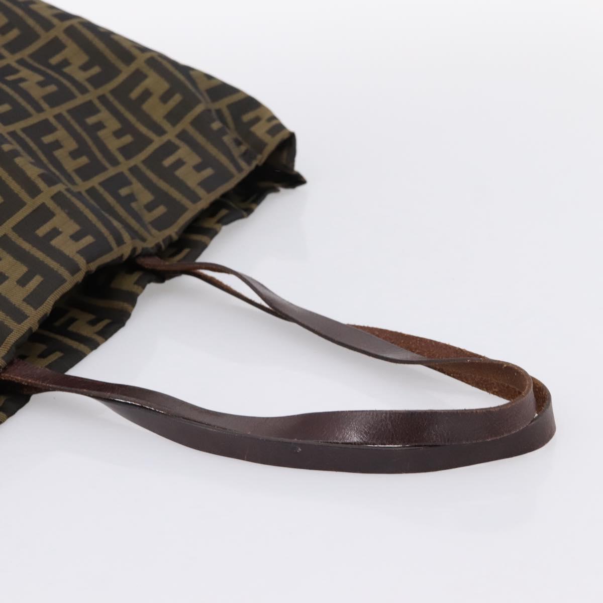 FENDI Zucca Canvas Tote Bag Nylon Brown Black Auth 197859A