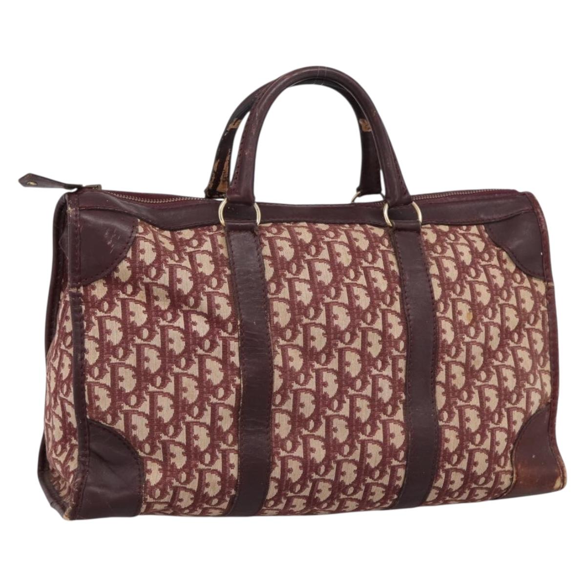 Christian Dior Trotter Canvas Boston Bag Red Gold Auth 197860