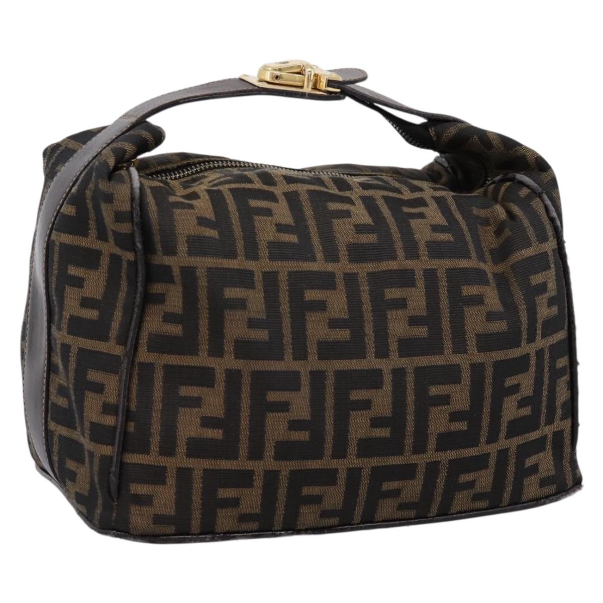 FENDI Zucca Canvas Vanity Hand Bag Black Brown Auth 197863