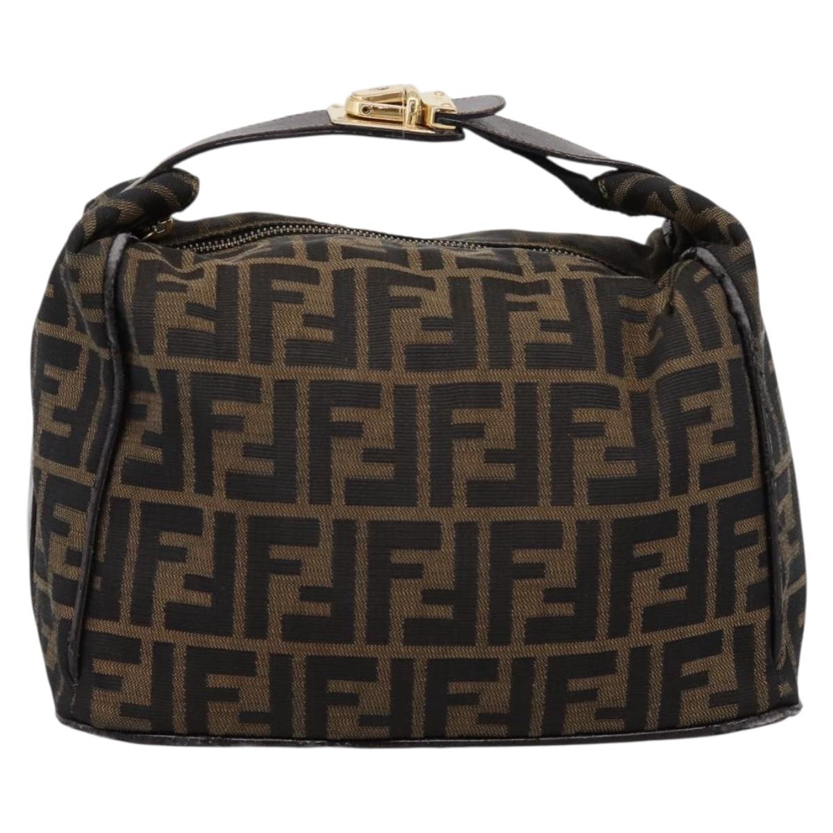 FENDI Zucca Canvas Vanity Hand Bag Black Brown Auth 197863