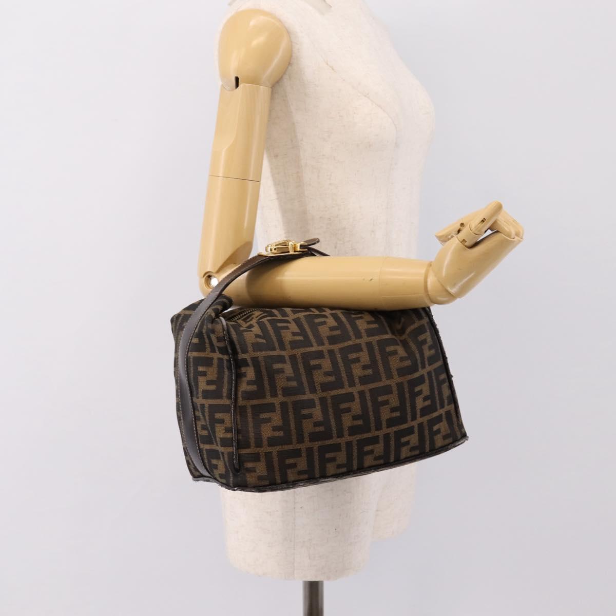 FENDI Zucca Canvas Vanity Hand Bag Black Brown Auth 197863