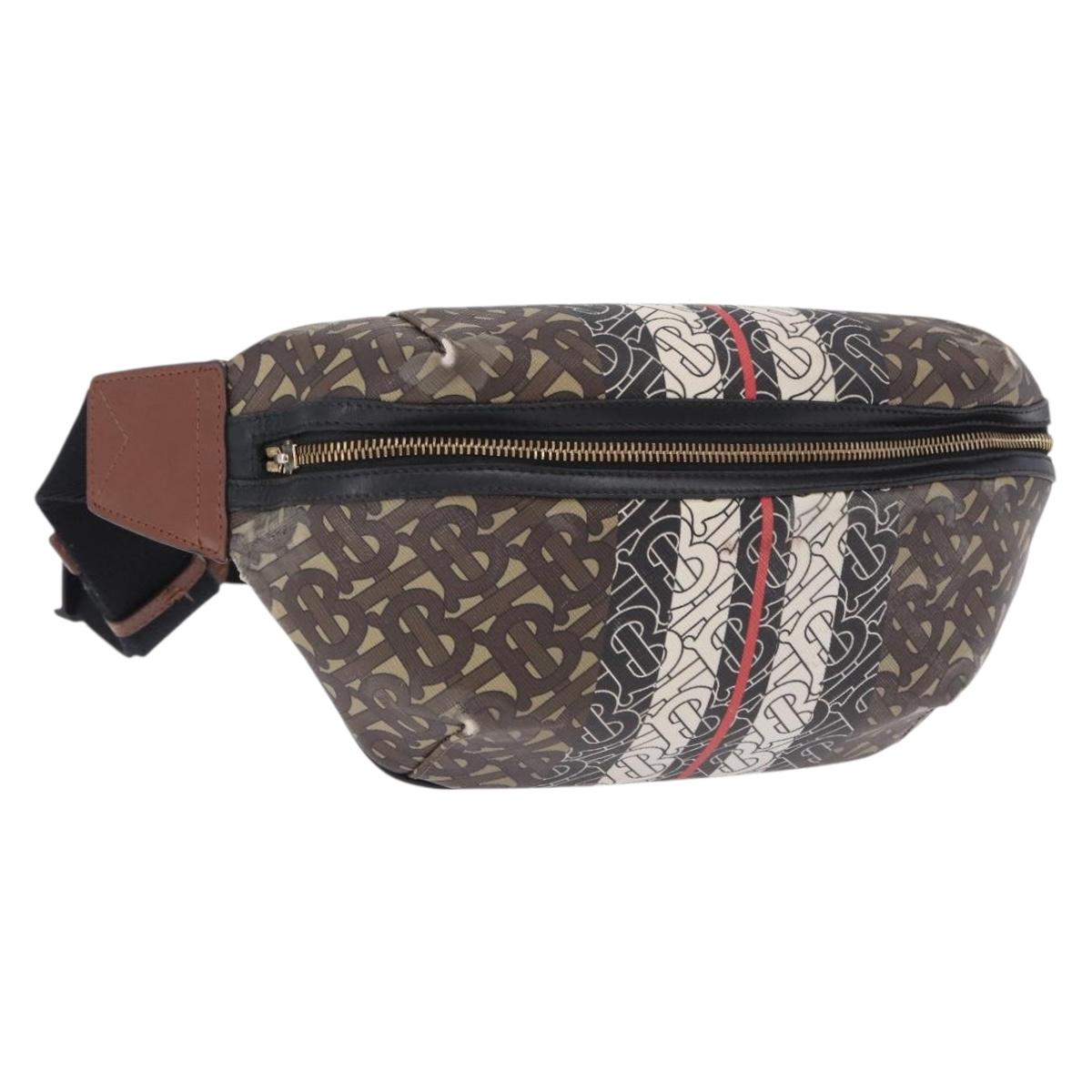 BURBERRY Waist Bag PVC Brown Gold Auth 197864