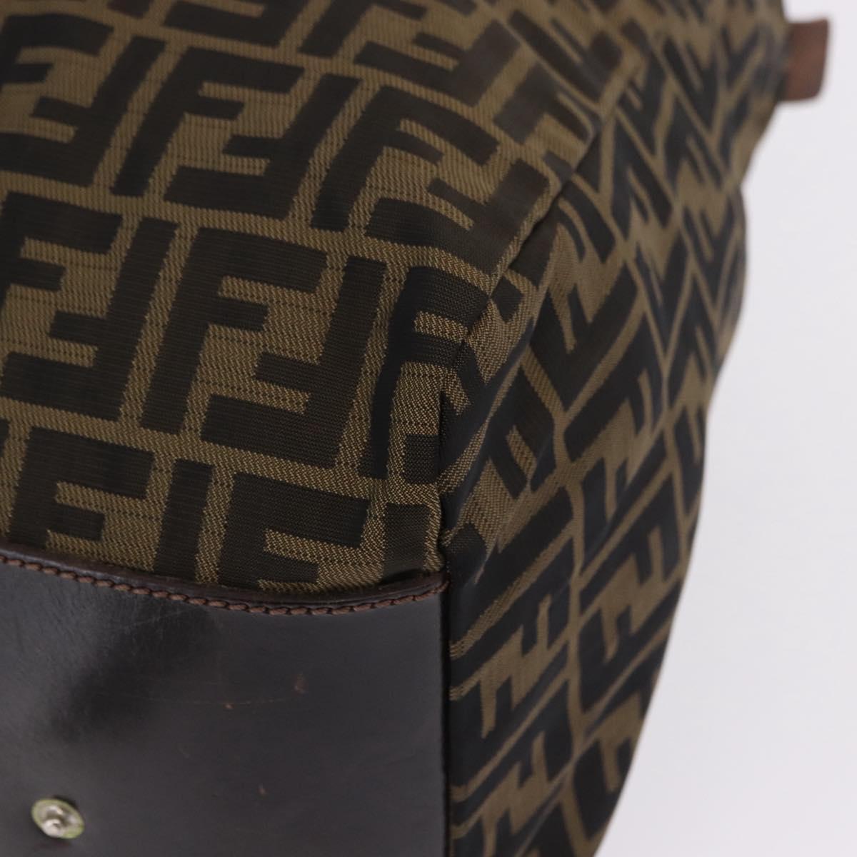 FENDI Zucca Canvas Tote Bag Nylon Brown Black Auth 197867