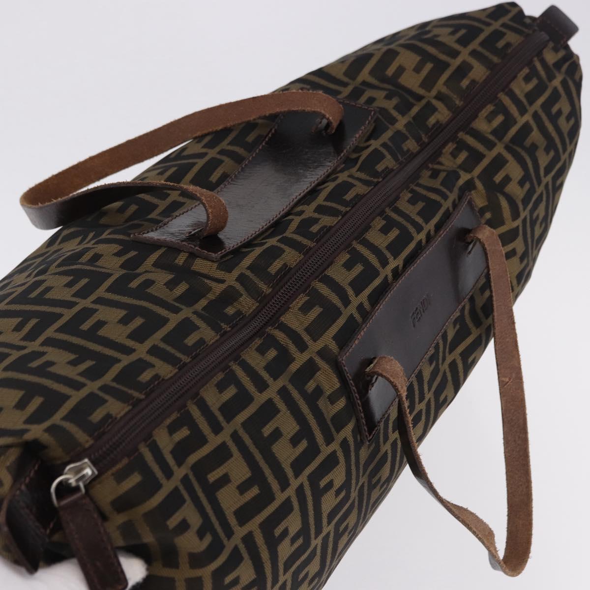 FENDI Zucca Canvas Tote Bag Nylon Brown Black Auth 197867