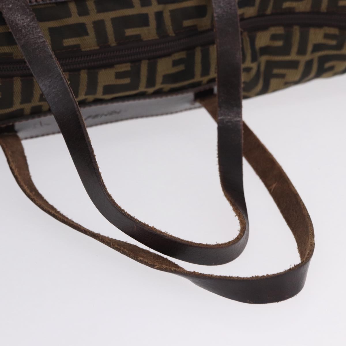 FENDI Zucca Canvas Tote Bag Nylon Brown Black Auth 197867