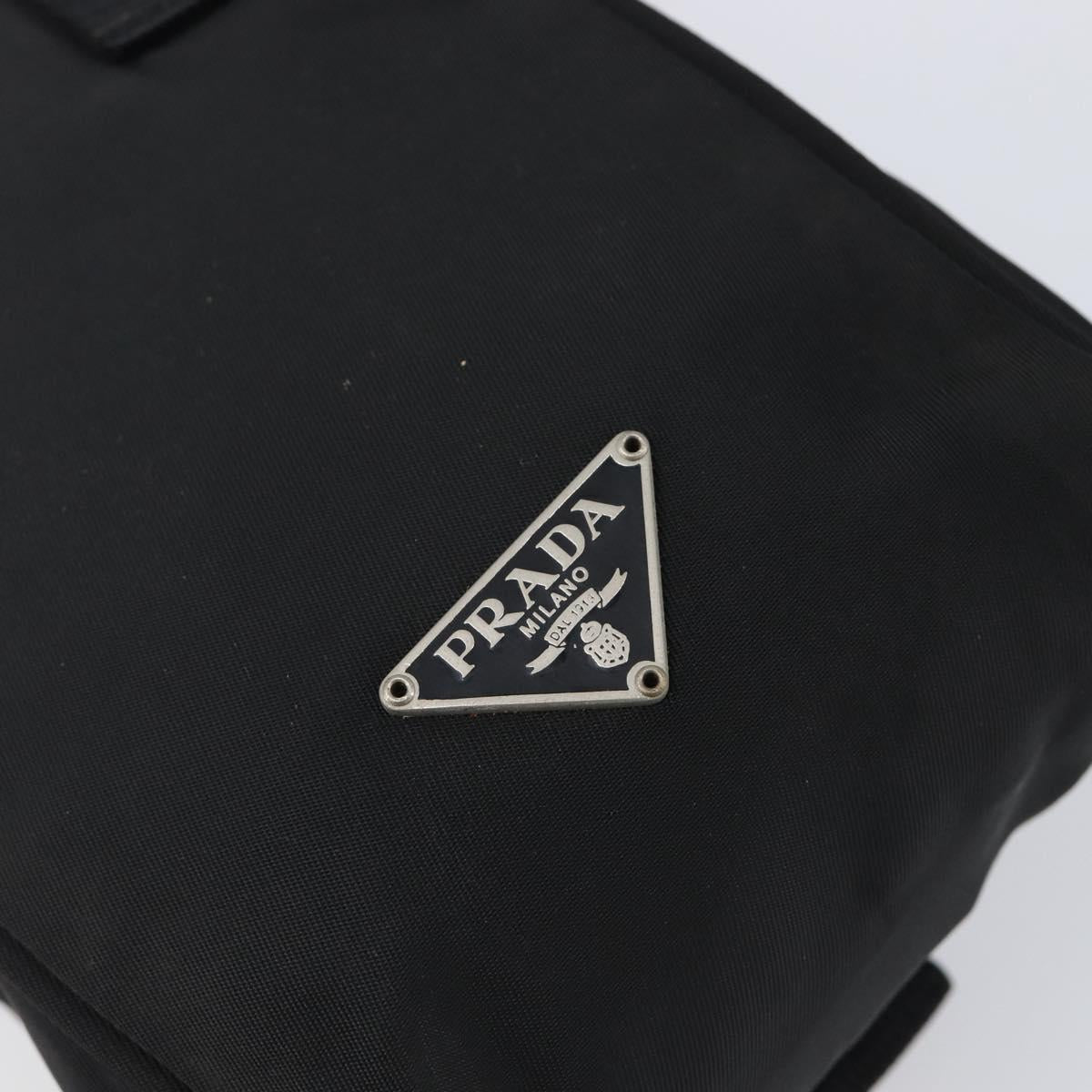 PRADA Shoulder Pouch Nylon Black Silver Auth 197869