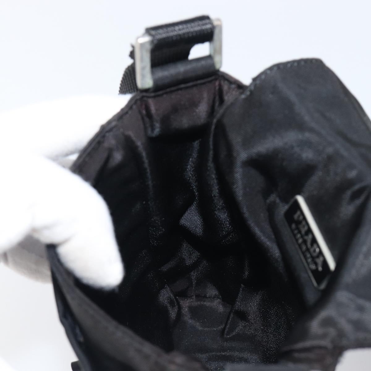 PRADA Shoulder Pouch Nylon Black Silver Auth 197869
