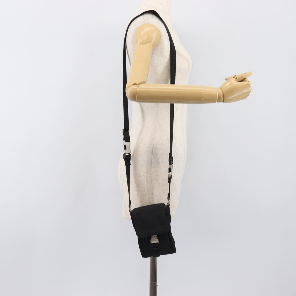 PRADA Shoulder Pouch Nylon Black Silver Auth 197869
