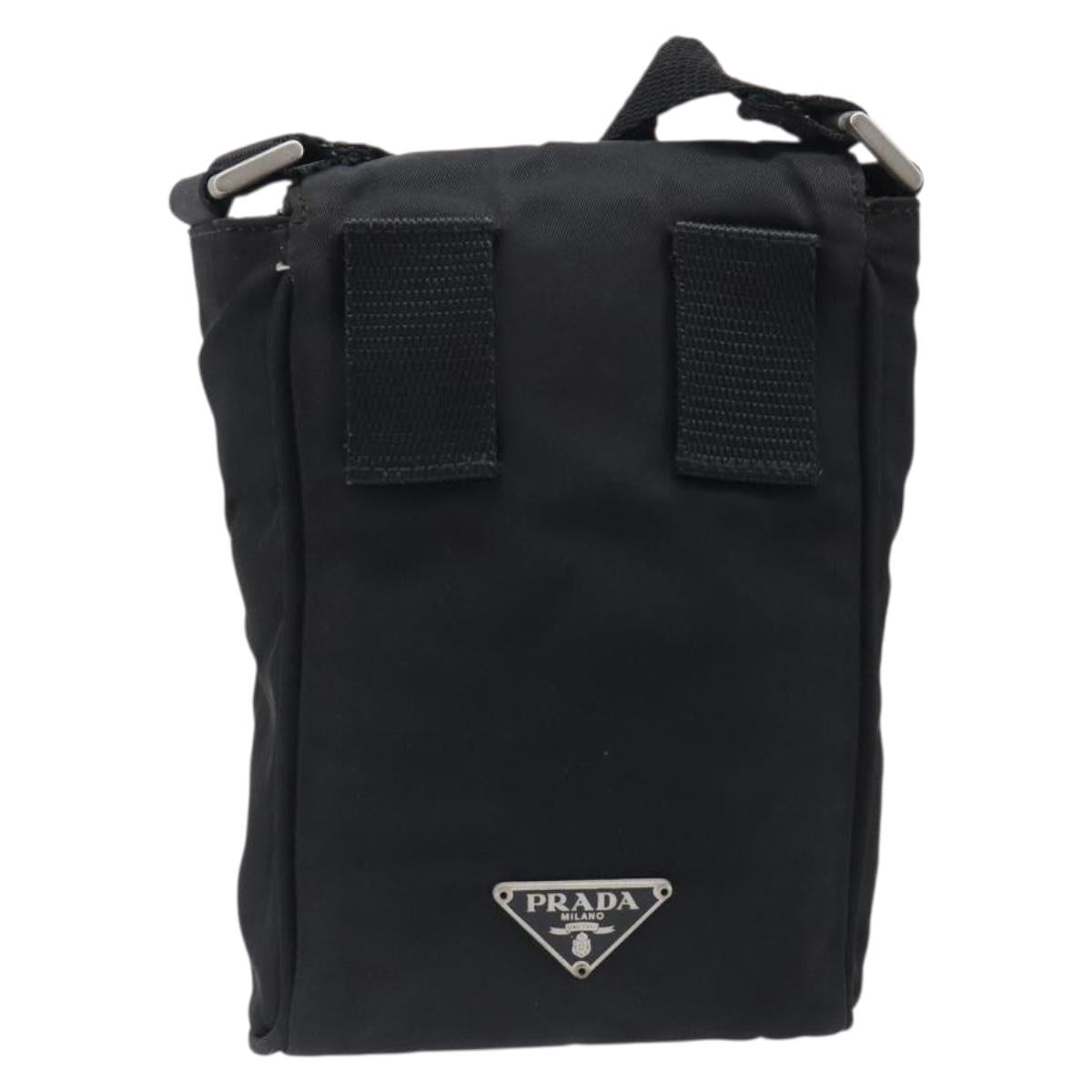 PRADA Shoulder Pouch Nylon Black Silver Auth 197869