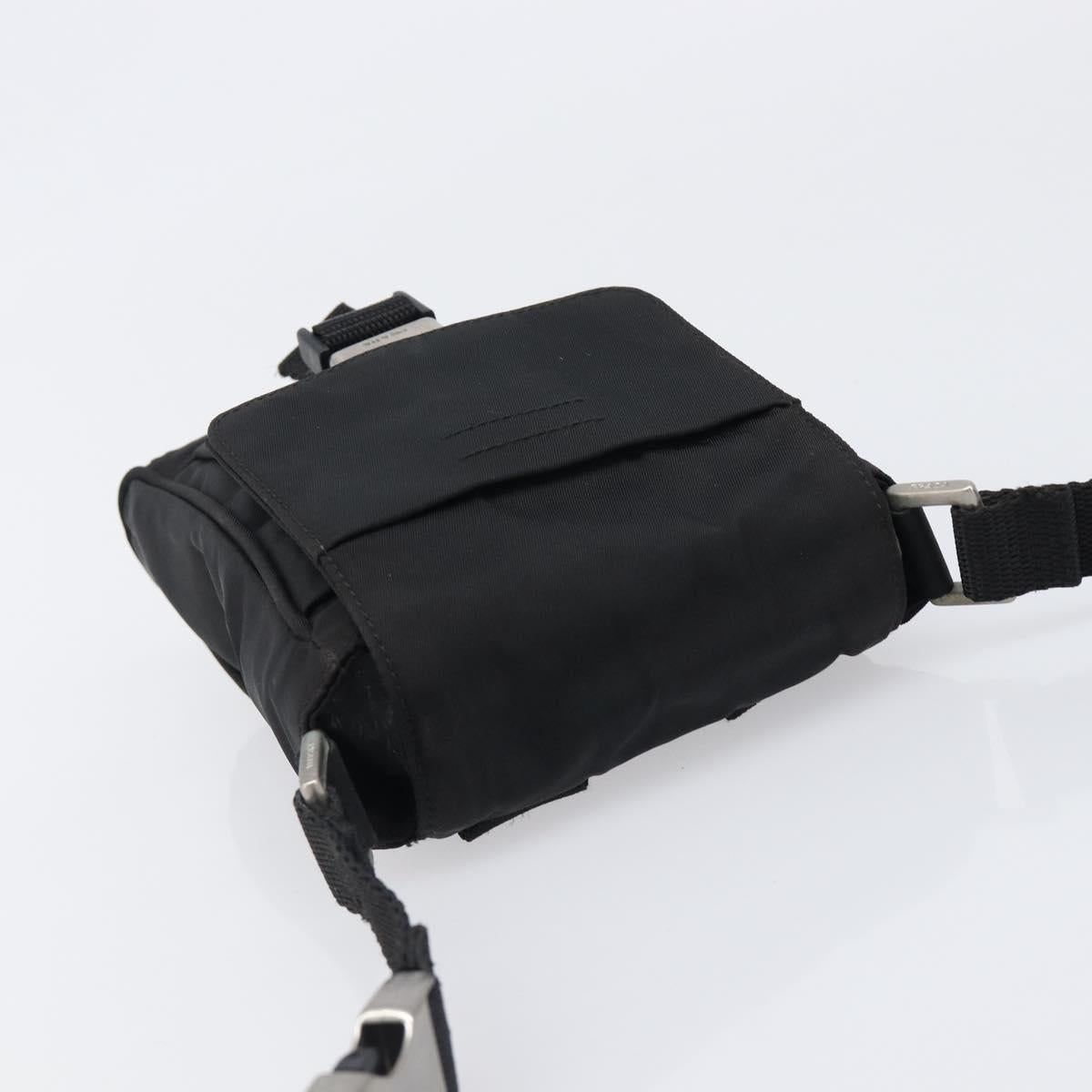 PRADA Shoulder Pouch Nylon Black Silver Auth 197869
