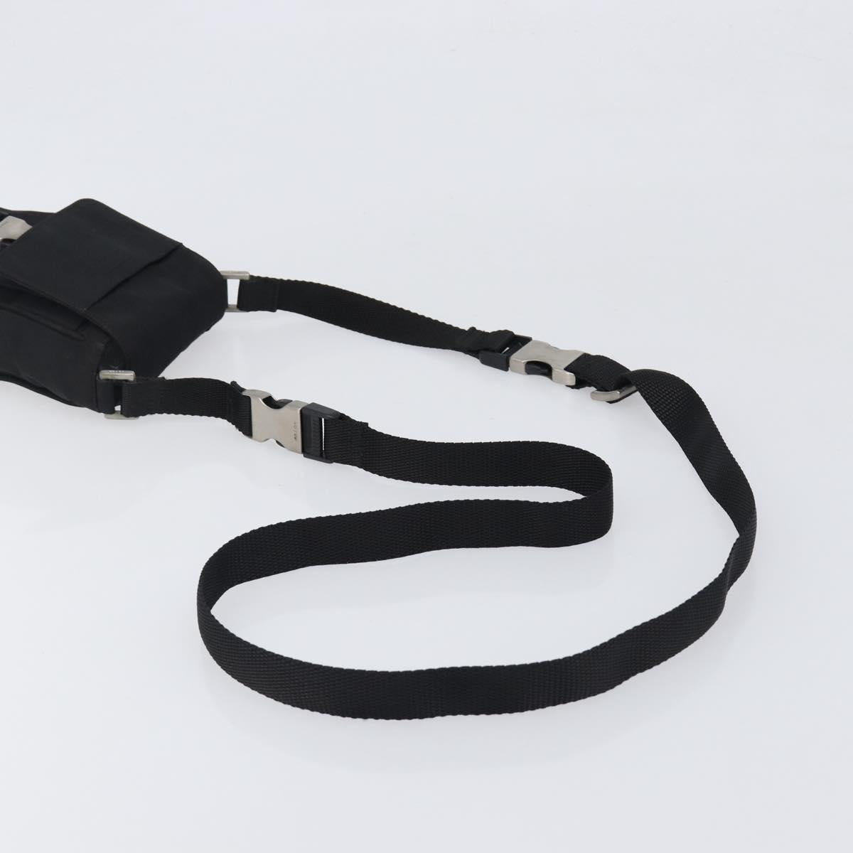 PRADA Shoulder Pouch Nylon Black Silver Auth 197869