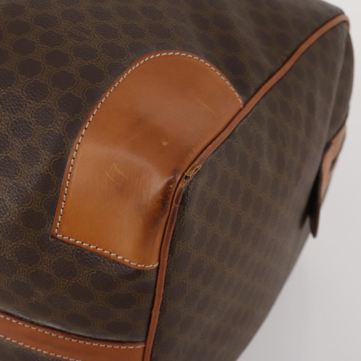 CELINE Macadam Canvas Boston Bag PVC Leather Brown Gold Auth 197871