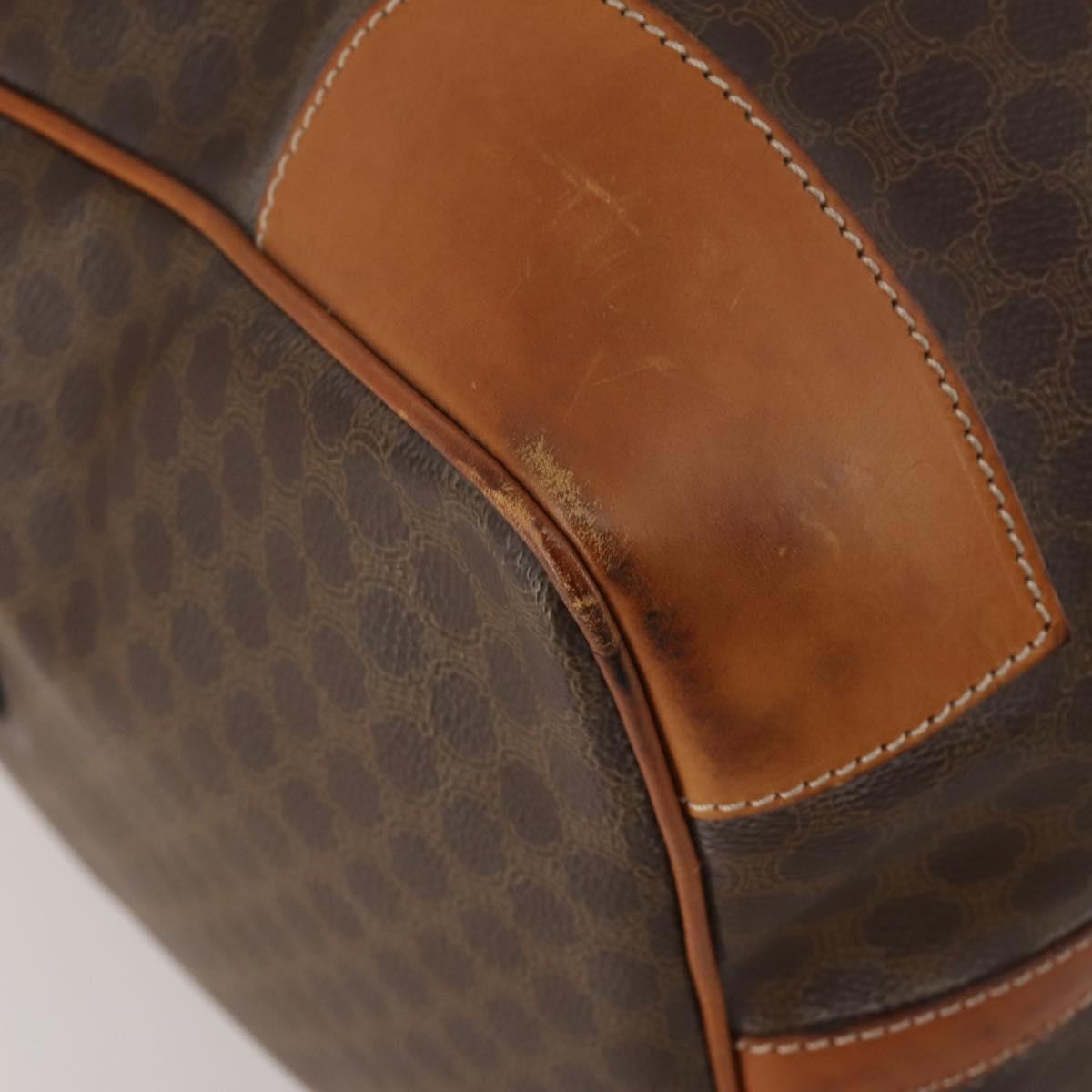 CELINE Macadam Canvas Boston Bag PVC Leather Brown Gold Auth 197871