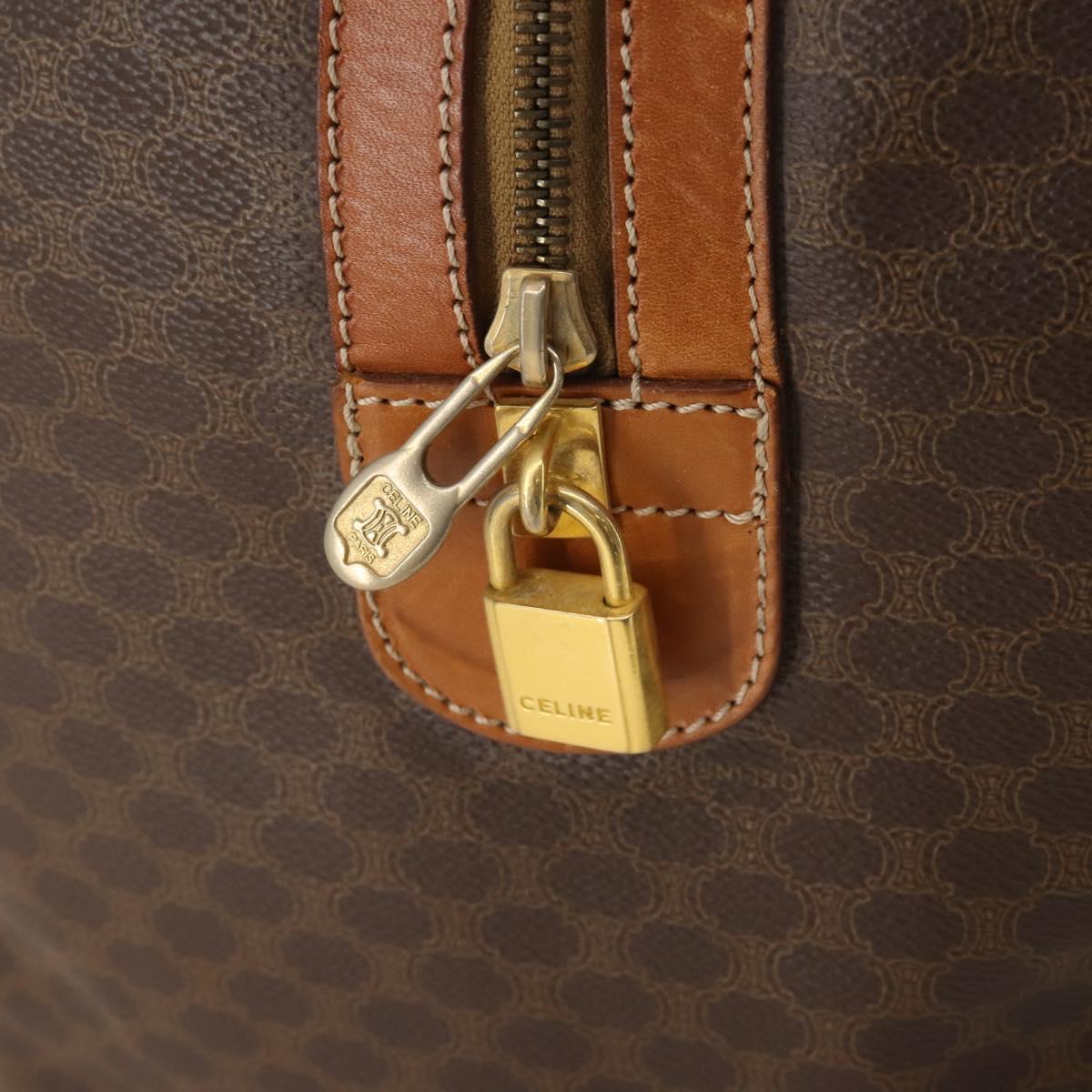 CELINE Macadam Canvas Boston Bag PVC Leather Brown Gold Auth 197871