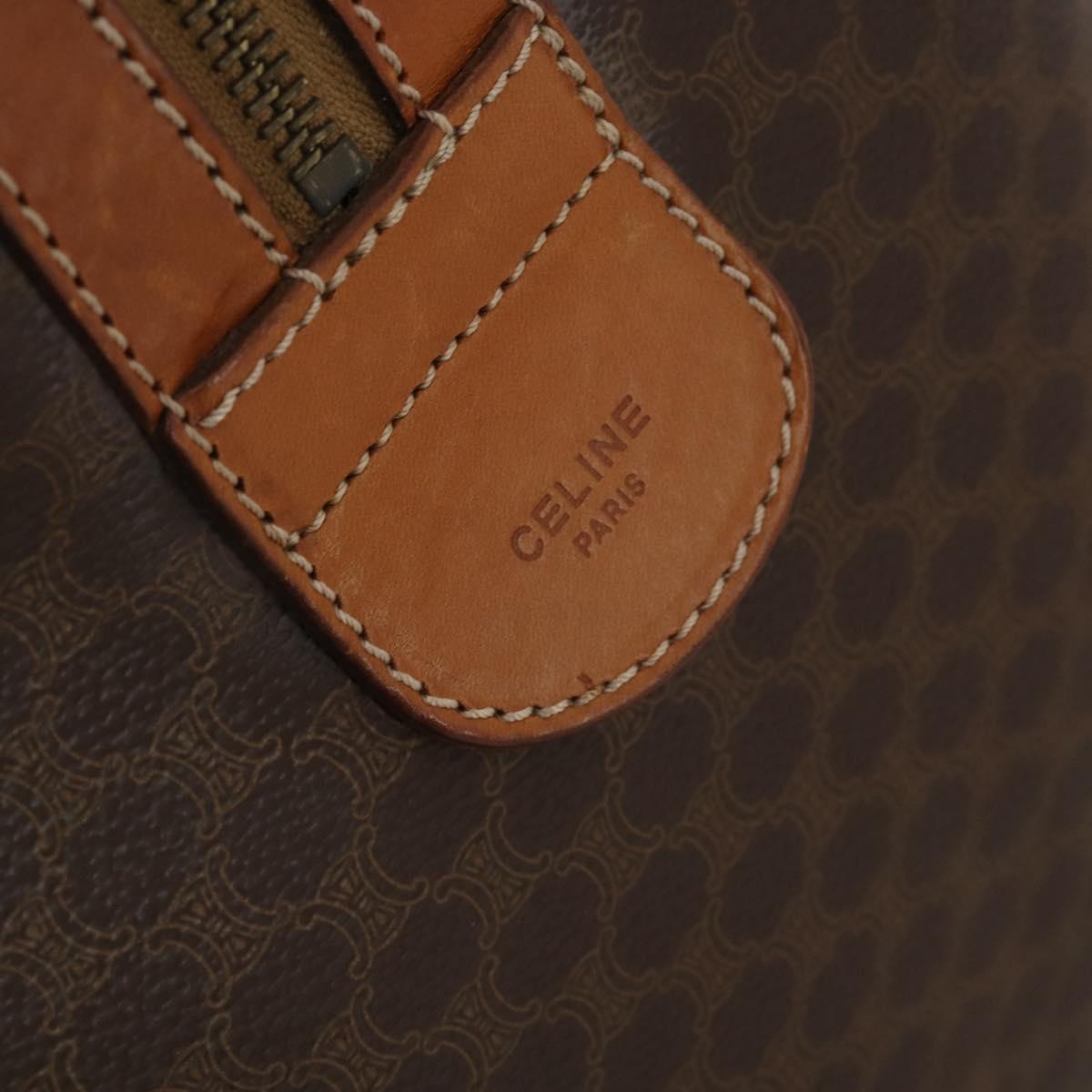 CELINE Macadam Canvas Boston Bag PVC Leather Brown Gold Auth 197871
