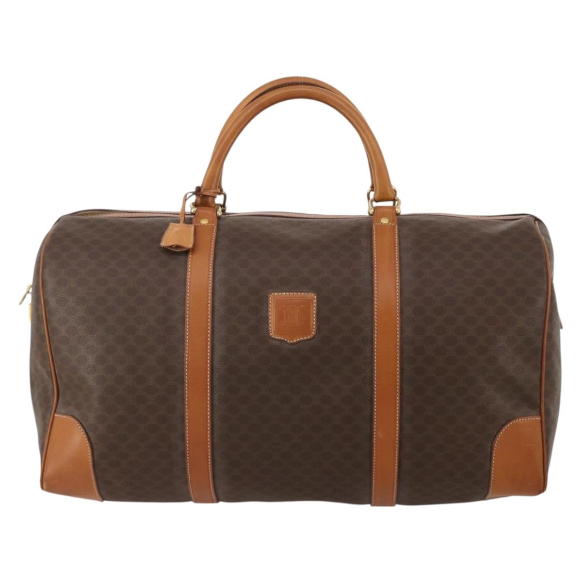 CELINE Macadam Canvas Boston Bag PVC Leather Brown Gold Auth 197871