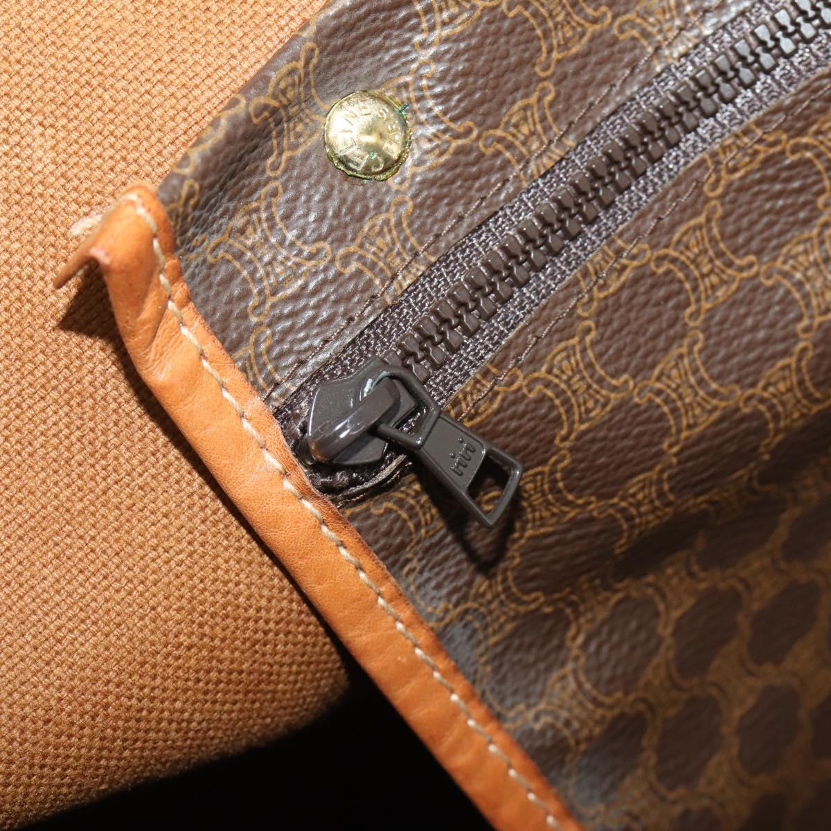 CELINE Macadam Canvas Boston Bag PVC Leather Brown Gold Auth 197871