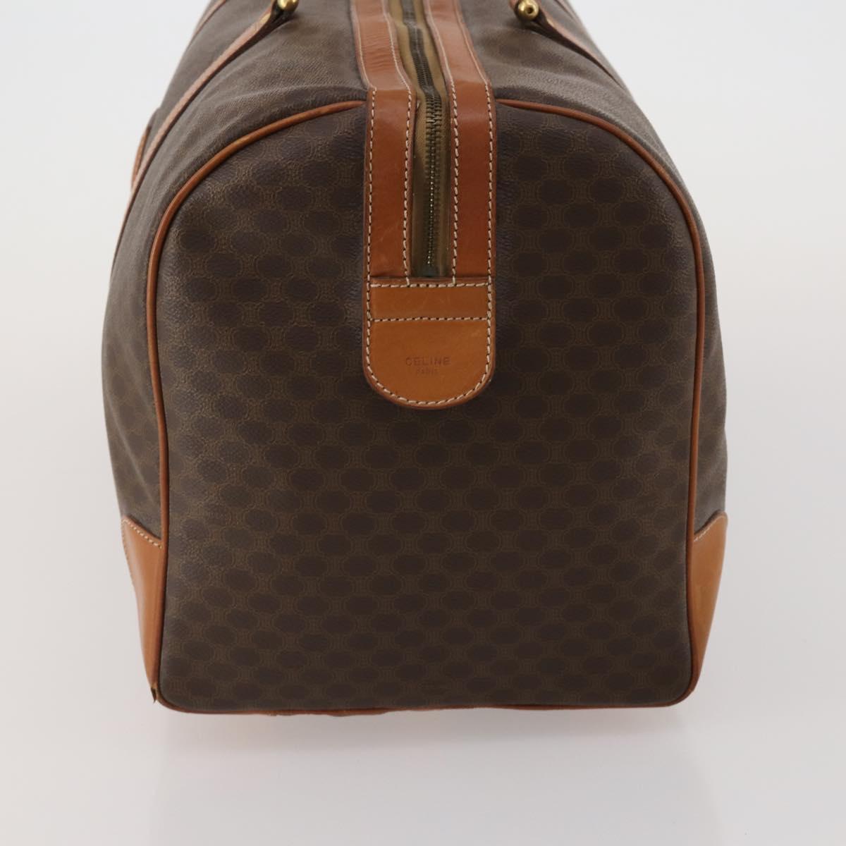 CELINE Macadam Canvas Boston Bag PVC Leather Brown Gold Auth 197871