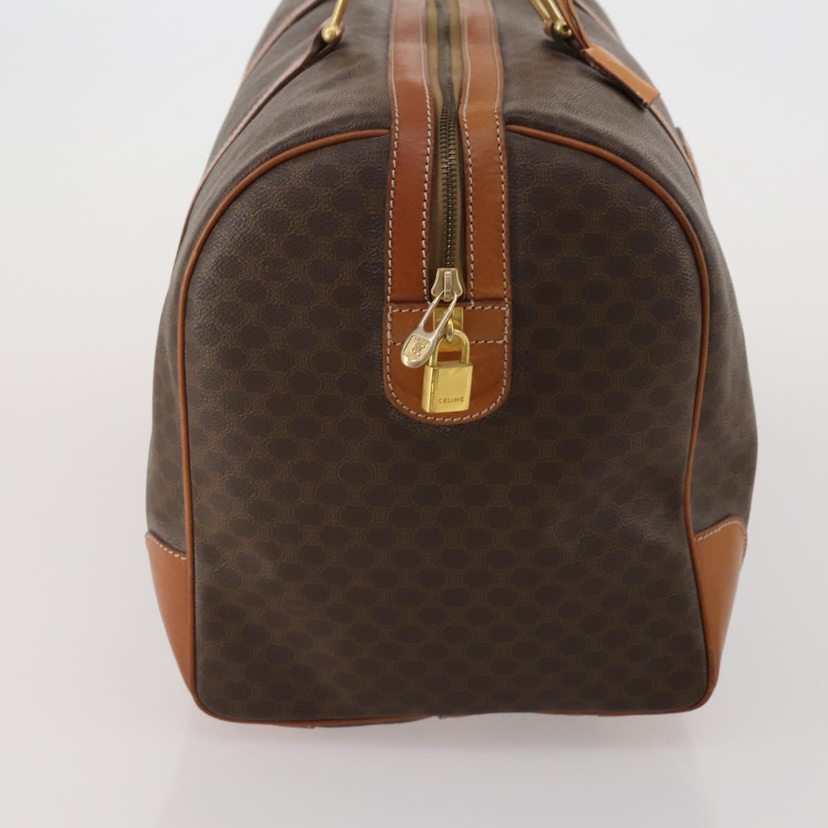 CELINE Macadam Canvas Boston Bag PVC Leather Brown Gold Auth 197871